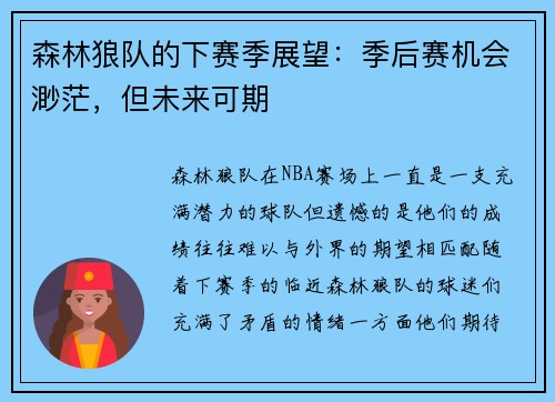 森林狼队的下赛季展望：季后赛机会渺茫，但未来可期